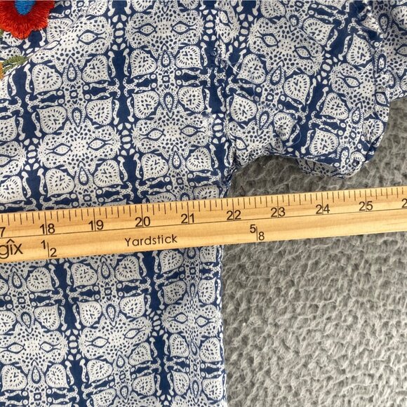 Ivy Jane Top Womens Small Medium Blue Floral Embroidered Short Tiered Sleeves - Picture 8 of 9